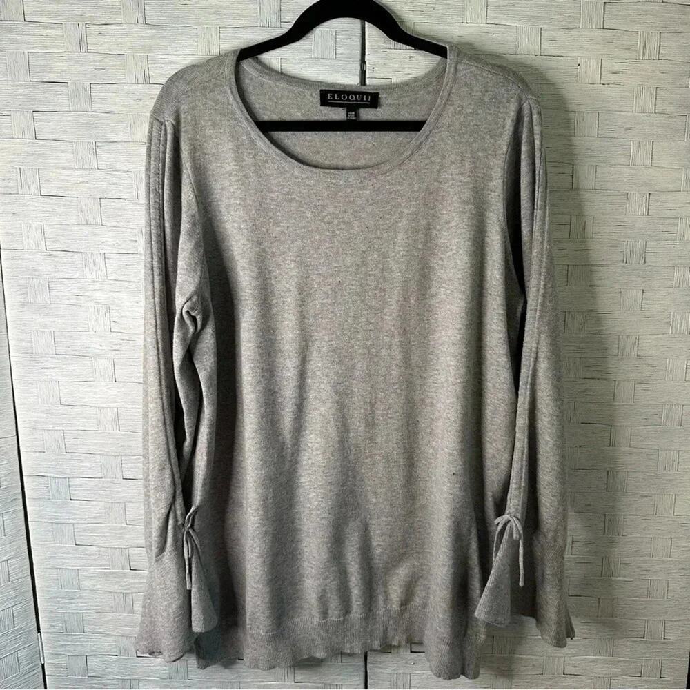Eloquii Womens sweater Bell sleeve gather bow Coquette romantic Fairy Plus Size